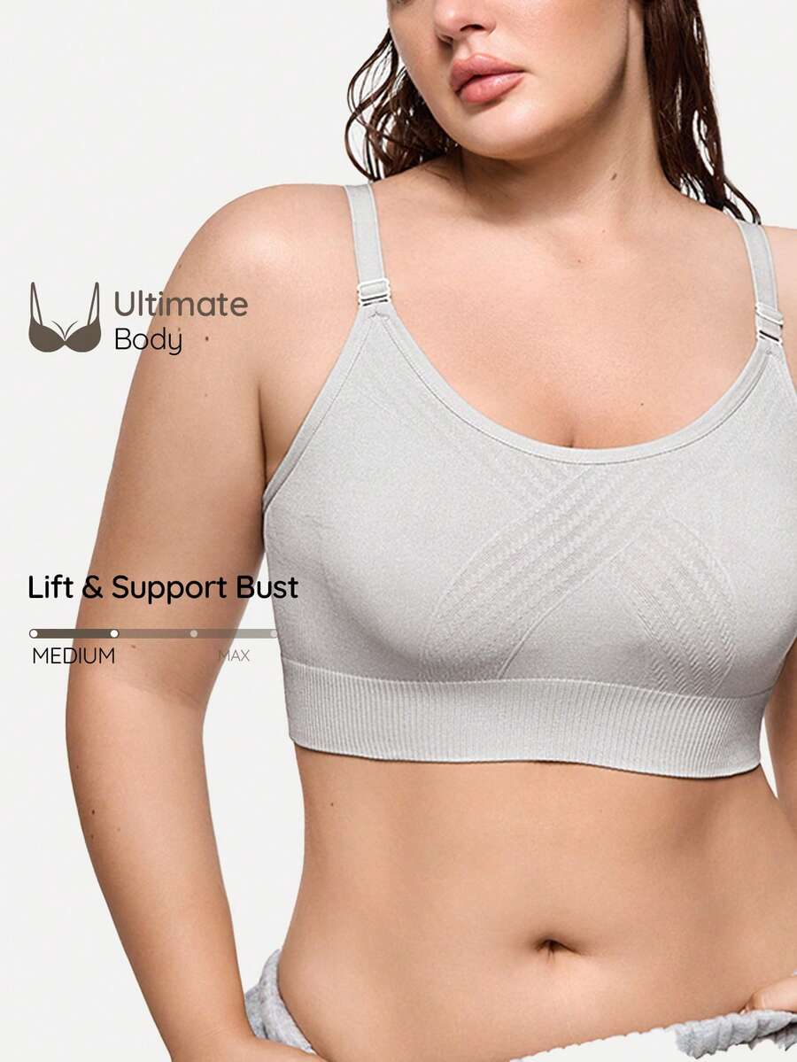 SHAPORA 1pc Seamless Strap Wire Free Bra For Women - Light Grey - View 1