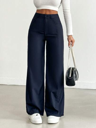 EURMUSE Women's Solid Color Straight Pants
