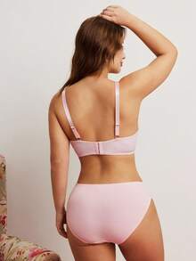 Elorette 2pcs Floral Embroidery 3/4 Cup Padded Push Up Bra Set, Supportive, Cute, Romantic, Comfortable, Plus Size Lingerie Set - Pink - View 8