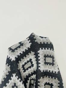 STEELVANCE Men's Geometric Print Casual Versatile Daily Wear Knit Top - Dark Grey - View 4