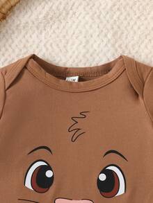 SHEIN 2件組新生兒短袖套裝 獅子印花連身褲短褲 棕色與黃色波點 夏季款 - 彩色 - 查看 6