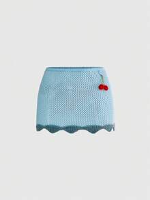 Sweetness Spring Summer Autumn Vacation Sweet Fresh Blue Green Back Cherry Women's Sweater Skirt - Blue - View 1