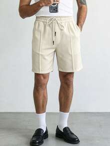 HUEFORM Men's Beige Summer Casual Vacation Shorts,Basic Apricot Textured Fabric,Pleated Design Flattering Fit,Suitable For Outdoor Activities & Holiday Wear - Apricot - View 1