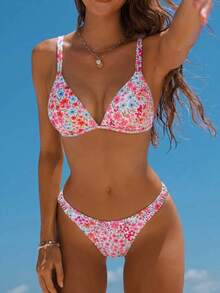 Swim Mod Ditsy Floral Separate Swimsuit For Holiday Beach, Random Print For Summer Beach Vacation - Multicolor - View 1