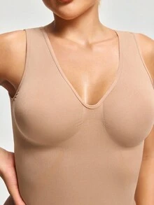 SHAPORA Women's Solid Color Sleeveless Seamless Shapewear Top - Apricot - View 5