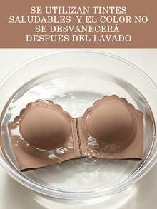 QMHWYA Set Of 3 One-Piece Bra With Front Clasp, Without Underwire, Plain Color, Soft Cups And Built-In Non-Slip Silicone Straps - Black + apricot + coffee - View 5