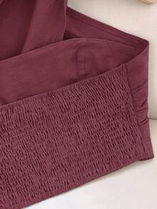 Travachic Women's Criss-Cross Halter Neck Backless Ruched Solid Color Top - Maroon - View 5