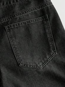 ROMWE MEN Men's Metal Button Print Loose Fit Jeans - Black - View 6