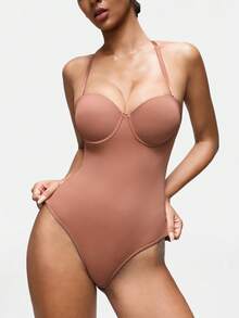 SHAPORA Women's Solid Color Camisole, Fashionable Shapewear - Rust Brown - View 5