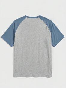 SHEIN NORVETH Camiseta de manga corta de punto casual con cuello redondo y mangas raglán en bloques de color para hombre - Gris - Ver 2