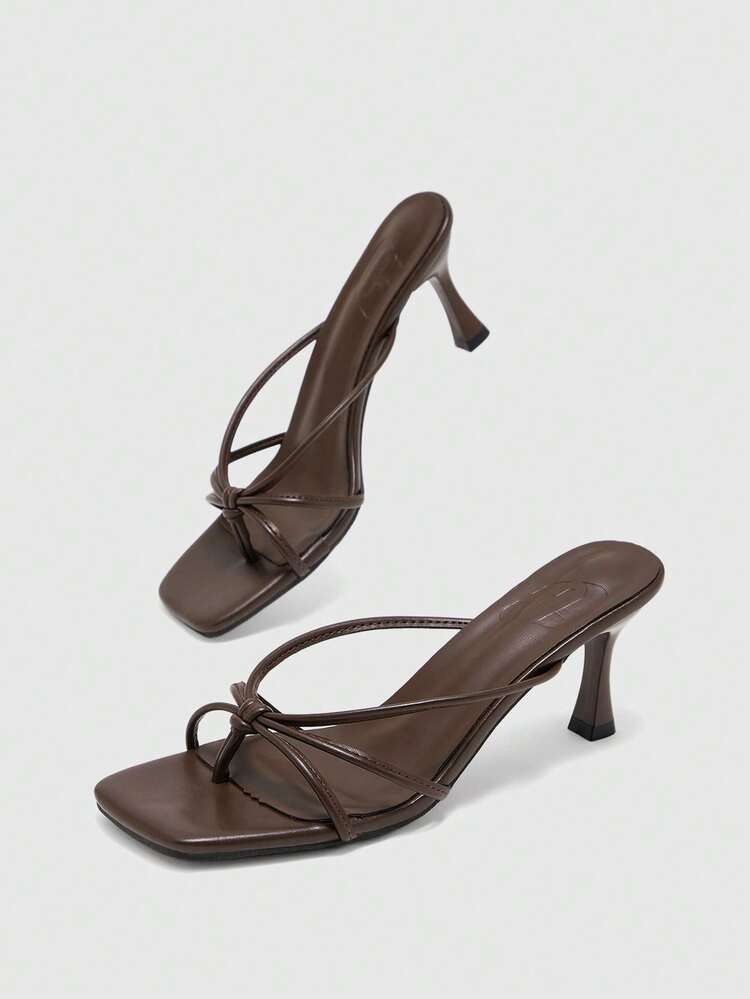 CUCCOO BIZCHIC Women Shoes Spring And Summer New Square Toe Stiletto Brown Thin Strip With Clip Feet Women's High Heel Sandals Slippers Fashionable Comfortable Versatile Daily Commuting Elegant Women's Sandals Women's Shoes