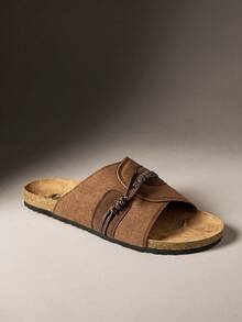SHUZIA Men's Casual Flat Slide Sandals For Daily Wear - Coffee Brown - View 2
