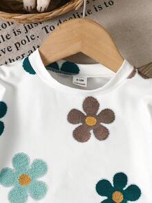 SHEIN 2pcs/Setelan Dua Potong Kasual Musim Panas untuk Bayi Perempuan: Atasan Lengan Pendek Kasual Motif Bunga Patchwork dengan Pita dan Celana Panjang - Hijau - View 8