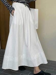 DAZY Women's Solid Color Elastic Waist Casual Versatile Daily Skirt - White - View 5