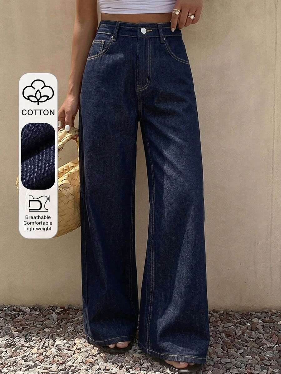 DAZY Women's Loose Casual Straight Leg Jeans, New Summer Style - Blue - View 1