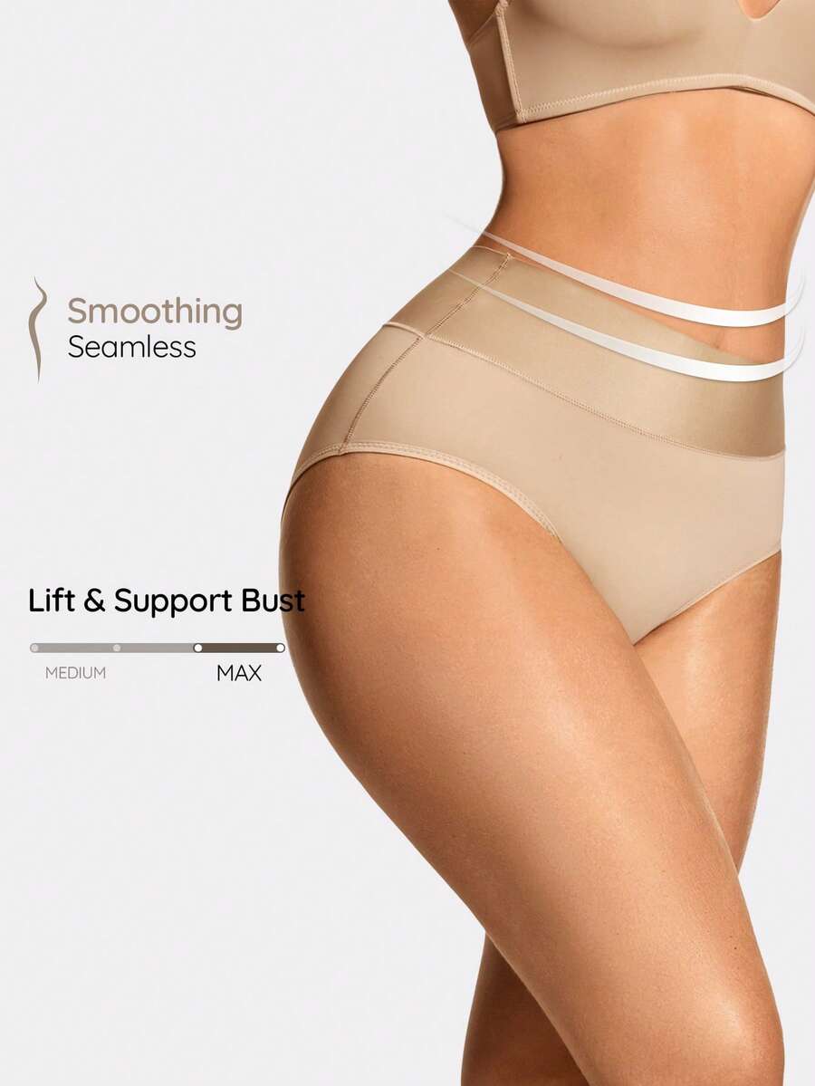 SHEIN Plus Size Shaping High-Waisted Brief Shapewear Short Body Shaper Butt Lifter-Tummy Waist Control - Apricot - View 1
