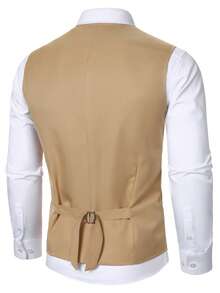 Calvornis Men's Suit Vest, Shirt, And Trousers Outfit, Minimalist Fashion Suitable For Summer, Men Formal Wedding Clothes Dressy Set, Old Money Style, Ceremony - Khaki - View 6