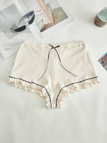 Lowkey Lull Celana Keselamatan Wanita EasyComfort, 100% Katun Murni, Tepi Bergelombang, Kain Bertekstur, Pita Warna Kontras, Nyaman untuk Penggunaan Sehari-hari dan Kasual. - Aprikot - View 1
