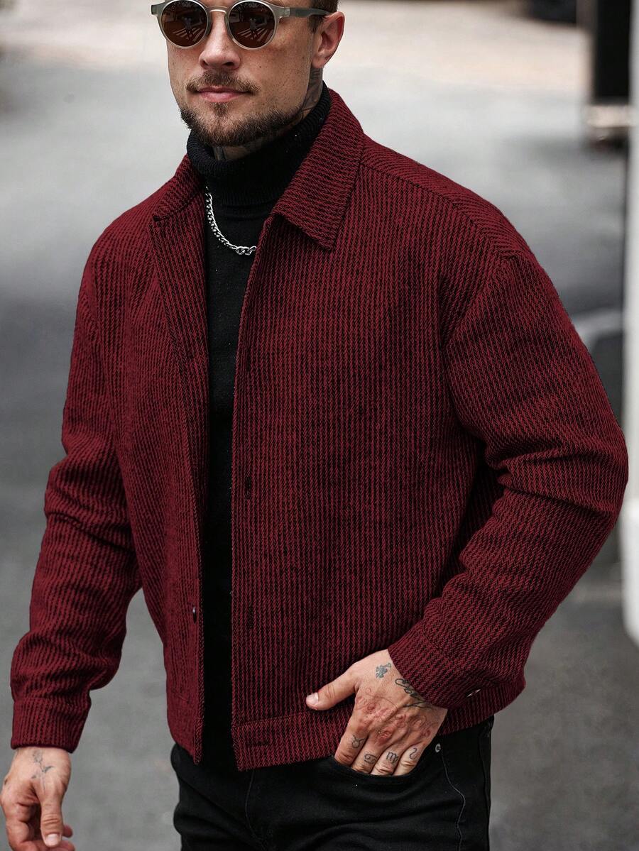 Manfinity CasualCool 男士素色襯衫領單排扣休閒日常百搭夾克外套 - 彩色 - 查看 1