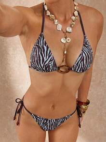 Lumalex Bộ bikini nữ họa tiết động vật thắt nơ vòng - Màu xanh lam - Xem 10