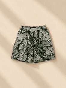 SUMWON Boys Camo Denim Cargo Shorts Summer Elastic Waist Tree Branch Print Casual Everyday Shorts - Black - View 1