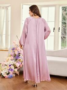 Al Najma Abito casual ampio da donna con maniche a spalla scoperta, di colore unito, adatto per la primavera/estate, taglie comode, stile arabo - Viola malva - Visualizzare 2