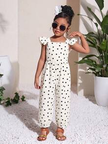 SHEIN Young Girl Casual Daily Polka Dot Pattern Back Bow Jumpsuit - Multicolor - View 3