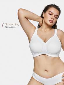 SHAPORA 1pc Plus Size Seamless Wireless Bra, Lift - White - View 2