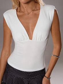 TRNVIE Casual Sexy Deep V-Neck Tank Top - White - View 3