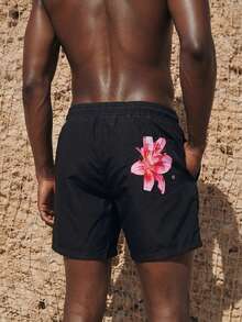 Manfinity VDAYZ Herren Lässig Shorts mit Blumenprint, Hawaii-Stil - Schwarz - Übersicht 2