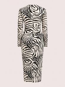 Ellevyn Women's Mesh Zebra Print Long Dress - Multicolor - View 2