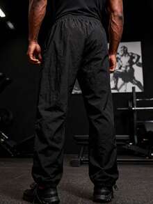 GymBeat Men's Drawstring Waist Street Style Sports Long Pants - Black - View 2