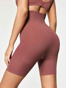 SHAPORA Pantalones cortos moldeadores de cintura alta de unicolor para mujer - Óxido marrón - Ver 3