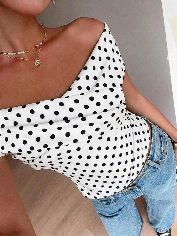 Siren Gaze Kaos Wanita Kasual Minimalis Motif Polkadot Putih, Cocok untuk Musim Panas, Atasan Musim Panas