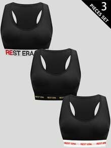 EasyFave 3pcs/Set Women's Fashionable Letter Printed Bras - Multicolor - View 6