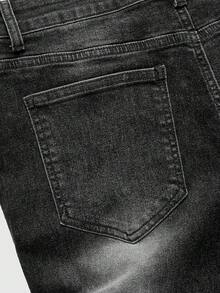 ROMWE MEN Men's Metal Rivet Zipper Pocket Layered Fashion Jeans - Grey - View 5