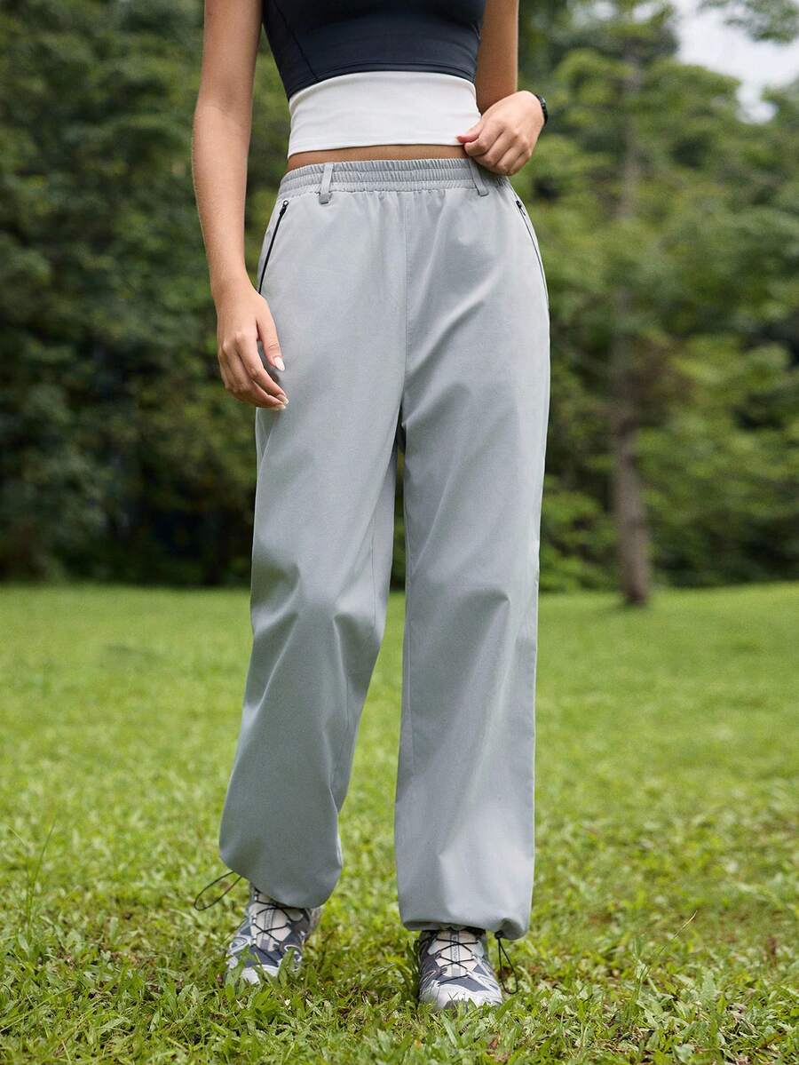 In My Nature Women's Solid Color Versatile Zipper Pocket Casual Outdoor Long Pants - Grey - View 1