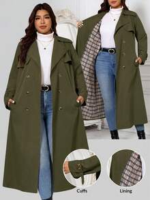 SHEIN Clasi 大尺碼女款素色百褶休閒百搭日常外套 - 軍綠色 - 查看 8