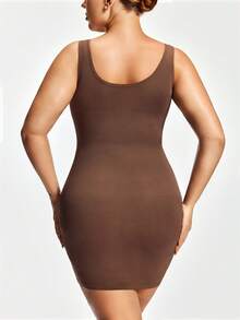 SHAPORA 1pc Women's Plus Size High-Quality, High-Cost Performance, Comfortable, Minimalist Solid Color Shapewear, 2025 Trending - Coffee Brown - View 2