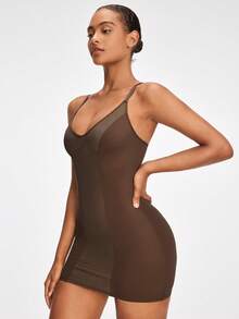 SHAPORA Women's Splicing See-Through Mesh Cami Bodycon Dress - Brown - View 4