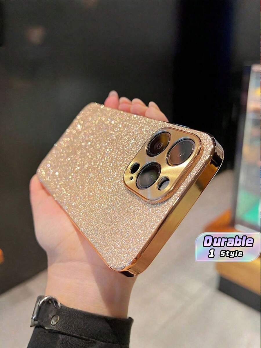 1 Frosted Electroplated Frame With Rhinestone Trim Phone Case - Gold - View 1