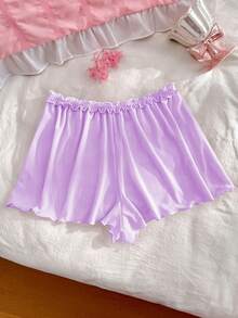 PetitDoll 女款 1件甜美粉色荷葉邊飾舒適低腰內褲 - 紫色 - 查看 4