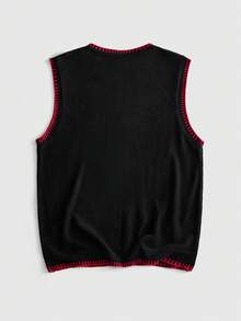 ROMWE MEN Street Life Men's Heart Pattern Crew Neck Casual Knit Vest - Multicolor - View 2