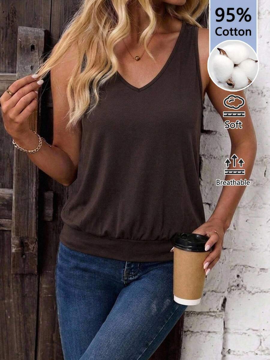 SHEIN LUNE 女款素色休閒百搭日常外出上衣 - 棕色 - 查看 1
