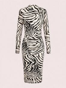 Ellevyn Women's Mesh Zebra Print Long Dress - Multicolor - View 5