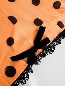 Maweii Plus Size Polka Dot BowBermuda Shorts - Orange - View 7