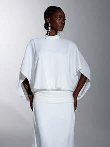 Elitara Elegant Women's Minimalist White Halter Neck Stand Collar Backless Floor-Length Mermaid Formal Evening Gown For Wedding Party - White - View 6