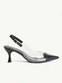 CUCCOO CHICEST Women's Red Pointed Toe Splicing Transparent High Heel Pumps Spring Shoes Spring Break Easter Prom Heels For Christmas Valentine's Day - Graphite Black - View 3
