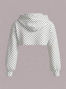 SHEIN EZwear 大尺碼女款圓點抽繩連帽休閒百搭日常旅行長袖運動衫 - 彩色 - 查看 2
