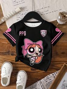 THE POWERPUFF GIRLS X SHEIN Tween Girl Round Neck Cartoon Print Sweet Fashion T-Shirt - White - View 3